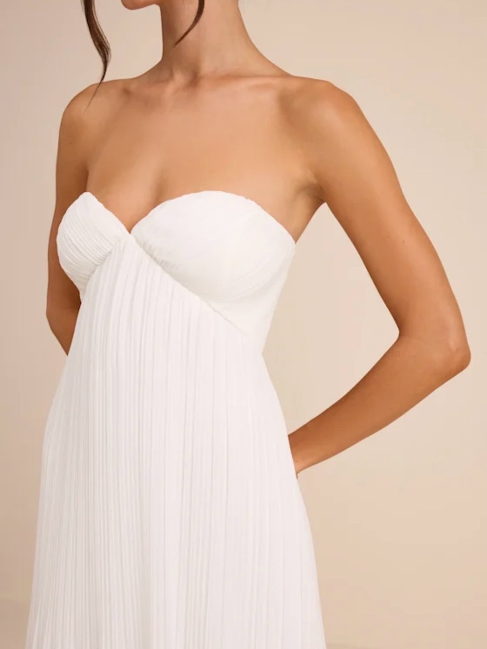 New Elegant Lulu Remley White Pleated Strapless Maxi Dress S 4/6 - Picture 4 of 5